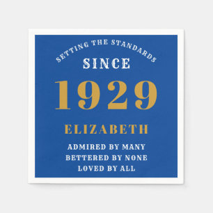 Serviette En Papier 90e Anniversaire Normes Né 1929 Blue Gold
