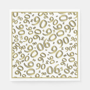 Serviette En Papier 90e anniversaire Numéro de fête Motif or/blanc