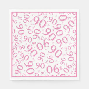 Serviette En Papier 90e anniversaire Numéro de fête Motif rose/blanc