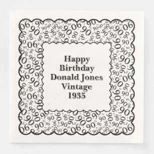 Serviette En Papier 90e anniversaire Numéro Motif pétoncles Noir/Blanc