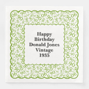 Serviette En Papier 90e anniversaire Numéro Motif pétoncles vert/blanc