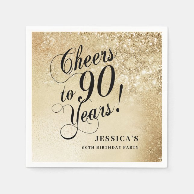Serviette En Papier 90e anniversaire Or Elégant (Devant)