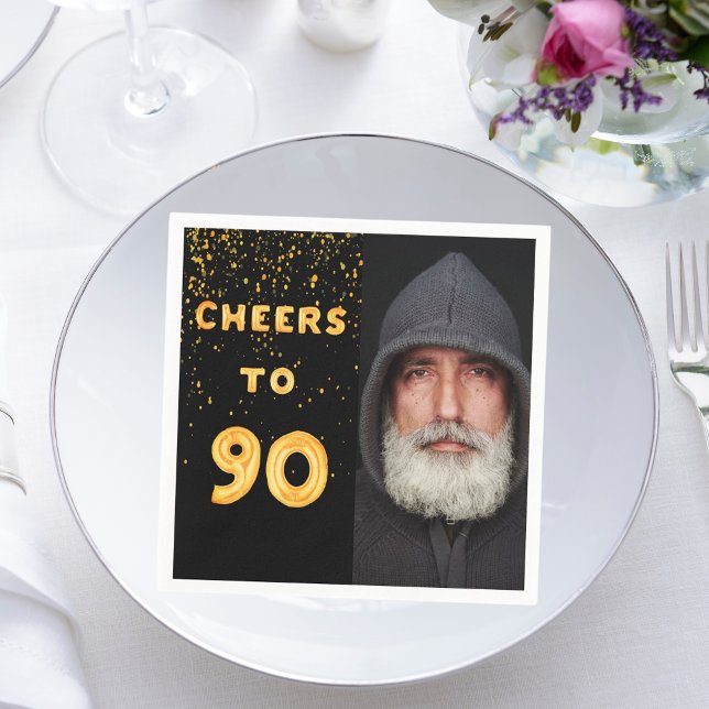 Serviette En Papier 90e anniversaire photo ballons d'or noir (Créateur téléchargé)