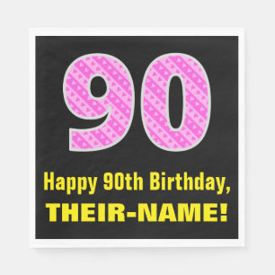 Serviette En Papier 90e anniversaire : Pink Stripes and Hearts "90" +