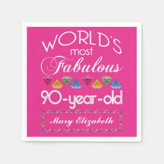 Serviette En Papier 90e anniversaire plus fabuleux gemmes colorées ros
