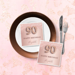 Serviette En Papier 90e anniversaire rose or parties scintillant rose