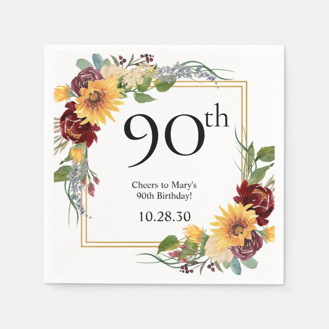 Serviette En Papier 90e anniversaire Tournesols (Devant)