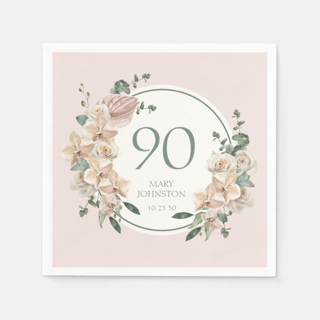 Serviette En Papier 90e anniversaire Tropical Floral (Devant)