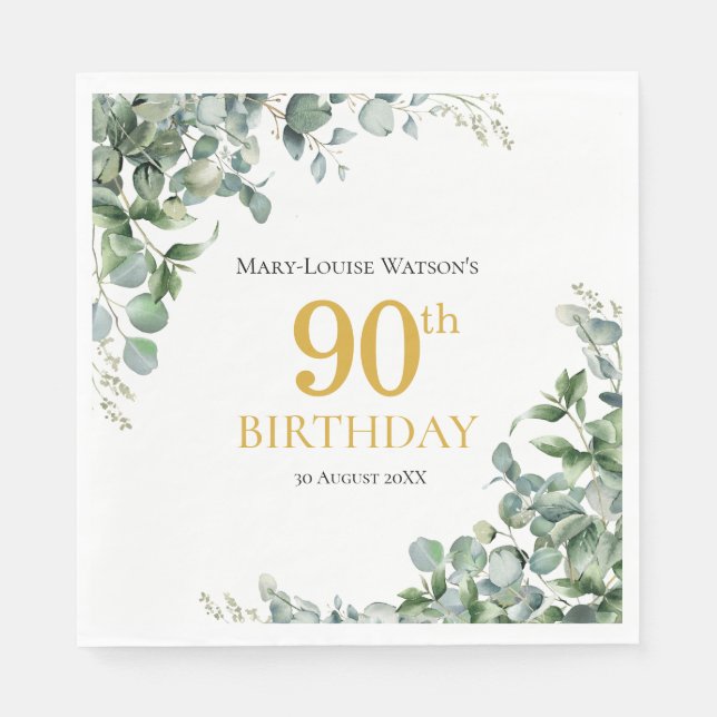 Serviette En Papier 90e anniversaire vert Papier Napkin (Devant)