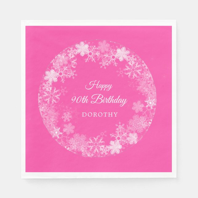 Serviette En Papier 90e Anniversaire Wonderland Snowflake rose (Devant)