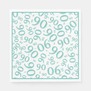 Serviette En Papier 90th Birthday Party Numéro Motif Turquoise/blanc