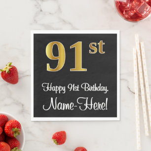 Serviette En Papier 91e Anniversaire ~ Aspect Faux Or Luxueux #