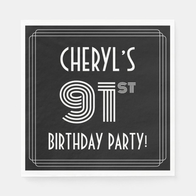 Serviette En Papier 91e fête d'anniversaire : Style Art Déco + Nom per (Devant)