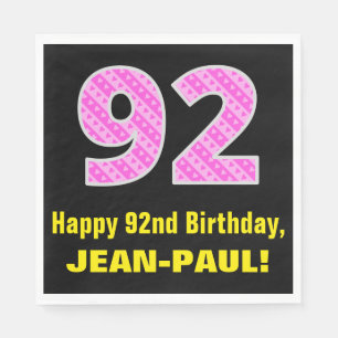 Serviette En Papier 92e anniversaire : Pink Stripes and Hearts "92" +
