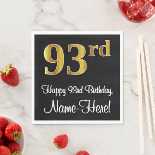 Serviette En Papier 93e anniversaire ~ Elégant luxe Faux Gold Look #