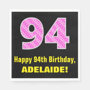 Serviette En Papier 94e anniversaire : Pink Stripes and Hearts "94" + 