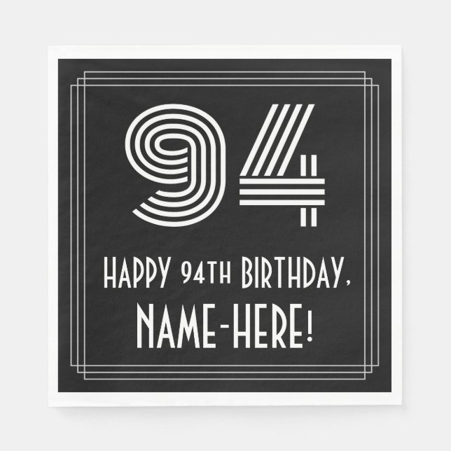 Serviette En Papier 94ème anniversaire : Art Déco Inspiré Look "94" +  (Devant)