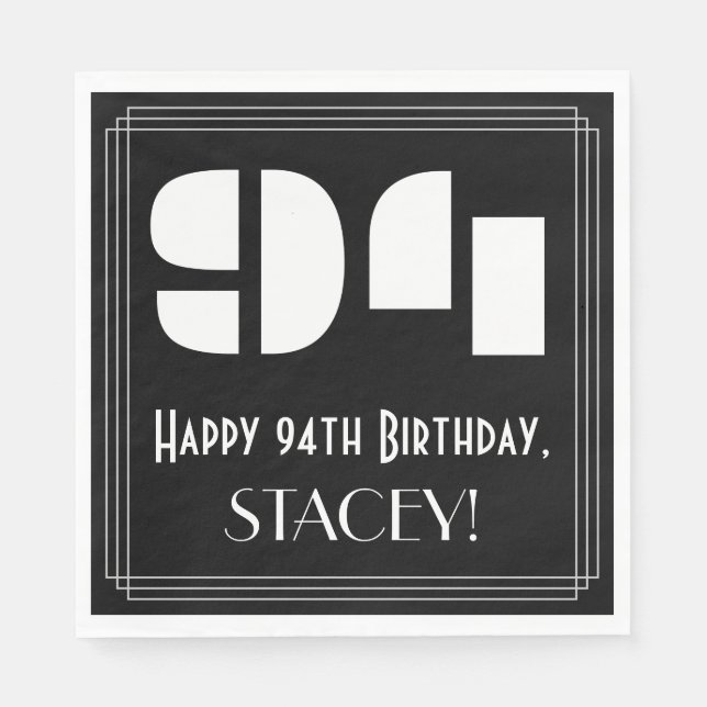 Serviette En Papier 94ème anniversaire : Art Déco Inspiré Look "94" +  (Devant)