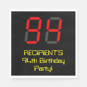 Serviette En Papier 94ème anniversaire : Rouge Digital Clock Style "94