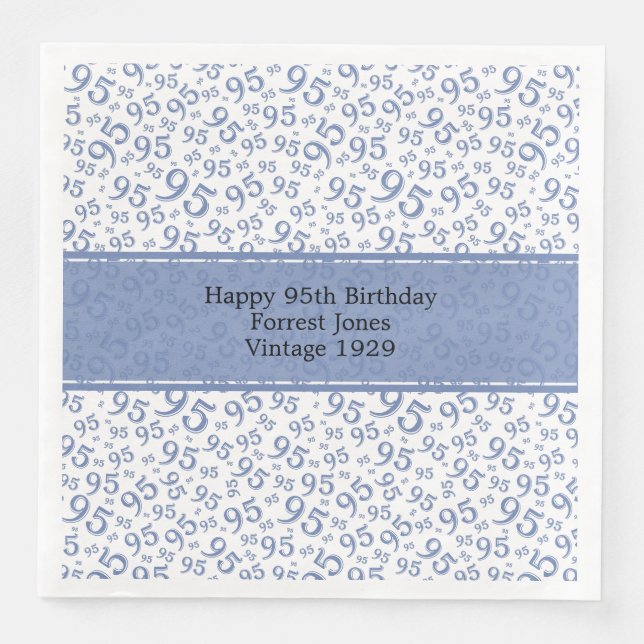 Serviette En Papier 95e anniversaire Cool Numéro Motif Bleu/Blanc (Devant)