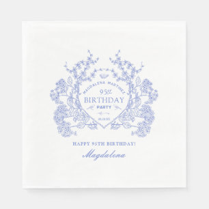 Serviette En Papier 95e anniversaire Français Blue Floral Crest Custom
