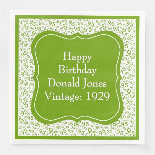 Serviette En Papier 95e anniversaire Geen/White Motif du numéro de sup (Devant)