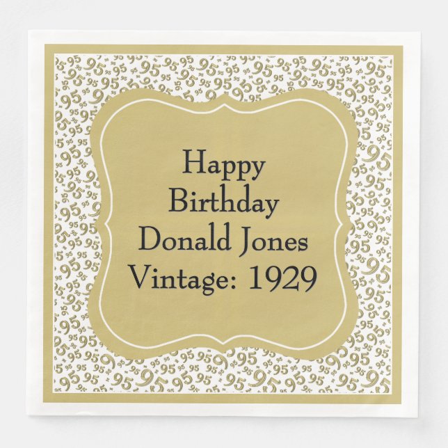 Serviette En Papier 95e anniversaire Gold/White Motif numéro de suppor (Devant)