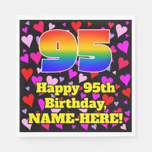 Serviette En Papier 95e anniversaire : Loving Hearts Motif, Arc-en-cie