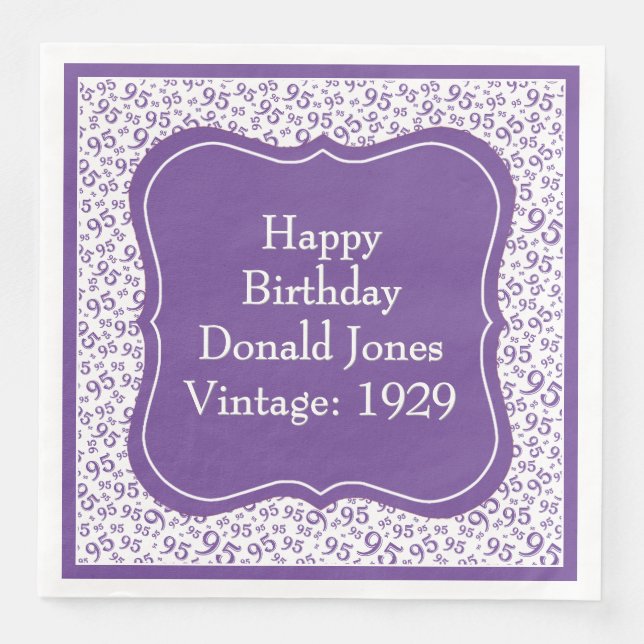 Serviette En Papier 95e anniversaire Motif du numéro de support violet (Devant)