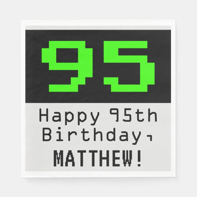 Serviette En Papier 95e anniversaire - Nerdy / Geeky Style "95" & Nom (Devant)