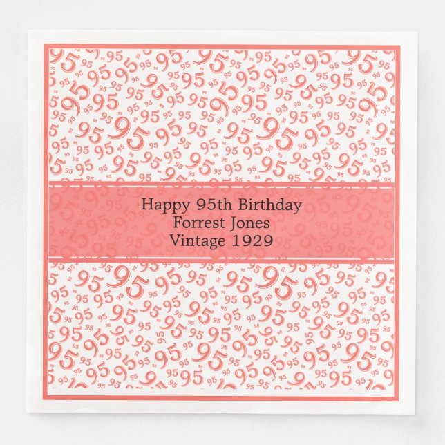 Serviette En Papier 95e anniversaire Numéro de Cool Motif Coral/Blanc (Devant)