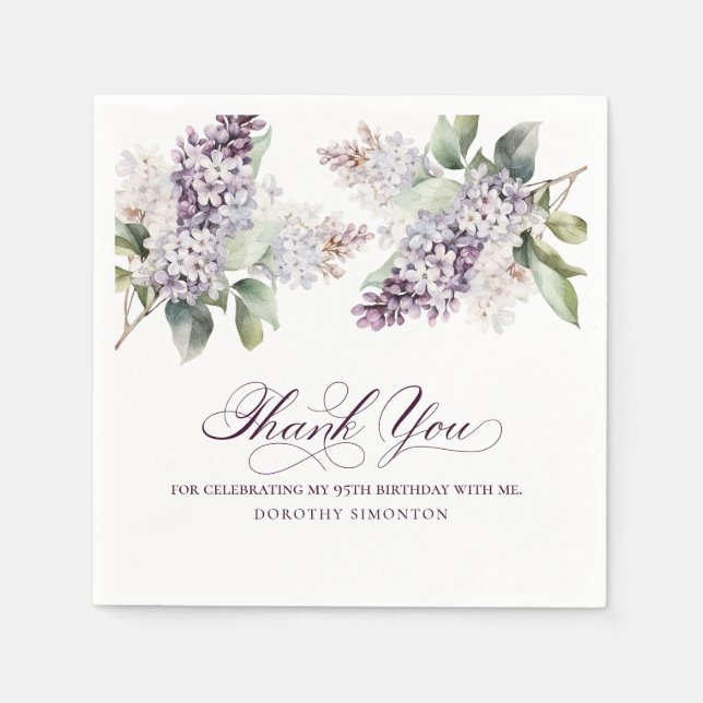 Serviette En Papier 95e anniversaire Purple Lilac Spring Flower Cockta (Devant)