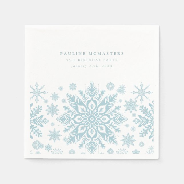 Serviette En Papier 95e fête d'anniversaire Blue White Snowflake hiver (Devant)