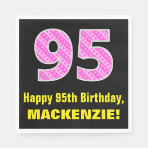 Serviette En Papier 95ème anniversaire : Pink Stripes and Hearts "95" 