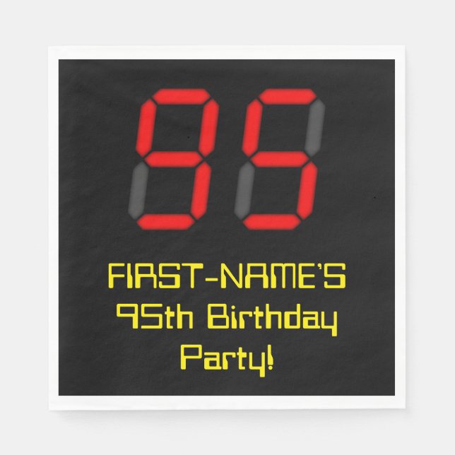 Serviette En Papier 95ème anniversaire : Rouge Digital Clock Style "95 (Devant)