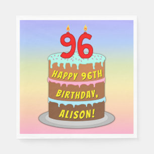 Serviette En Papier 96e anniversaire : Fun Cake and Candles + Nom pers