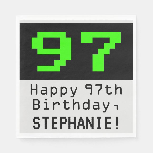 Serviette En Papier 97e anniversaire - Nerdy / Geeky Style "97" & Nom (Devant)