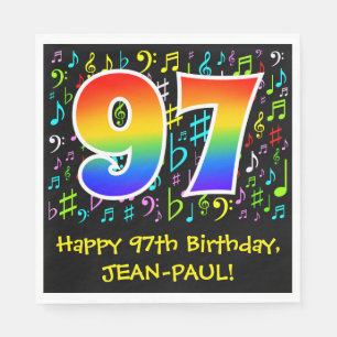 Serviette En Papier 97e anniversaire - Symboles de musique colorée, Ar