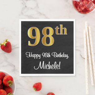 Serviette En Papier 98e anniversaire ~ Elégant Luxueux Faux Gold Look 