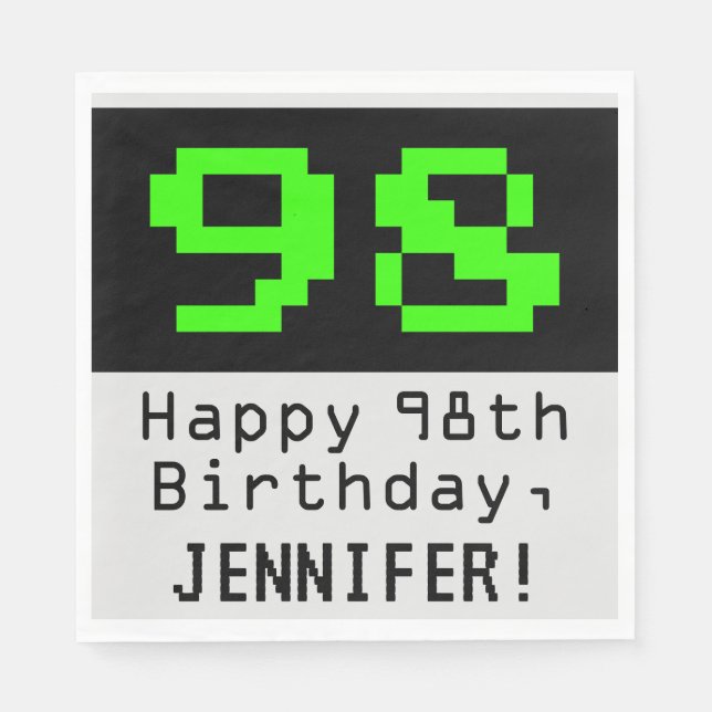 Serviette En Papier 98e anniversaire - Nerdy / Geeky Style "98" & Nom (Devant)