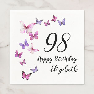 Serviette En Papier 98e Anniversaire Papillons Rose Violet