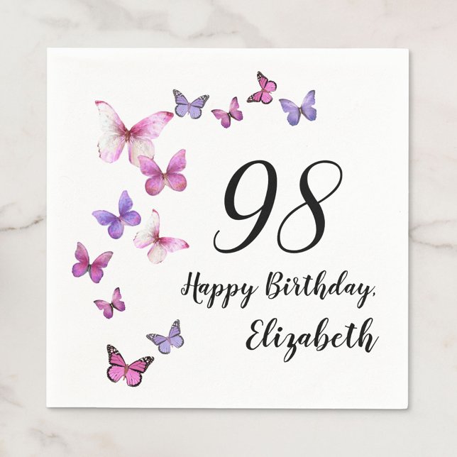 Serviette En Papier 98e Anniversaire Papillons Rose Violet  (Créateur téléchargé)