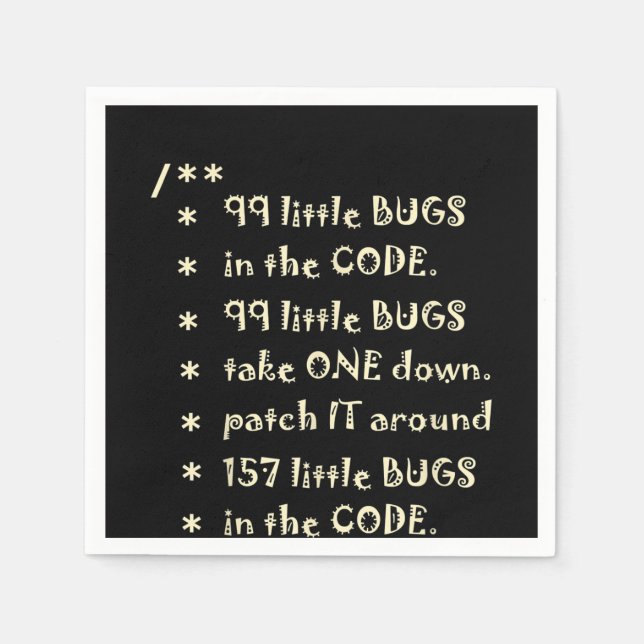 Serviette En Papier 99 Bugs Dans Le Logiciel Code Drôle Ingénieur Test (Devant)