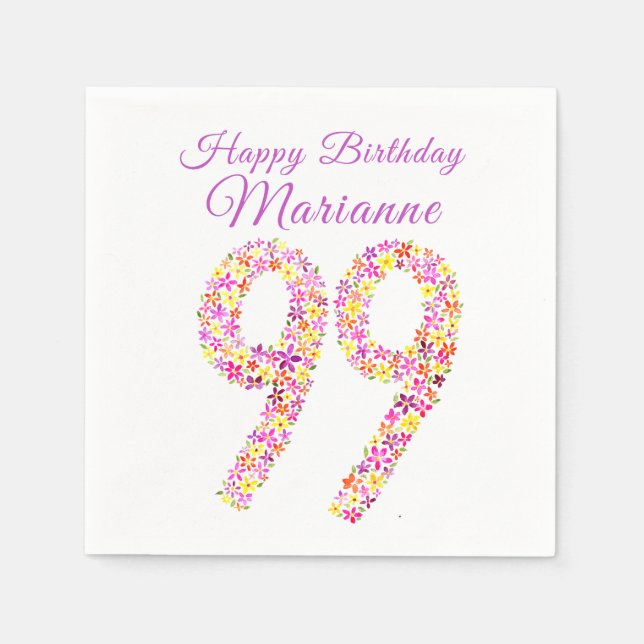 Serviette En Papier 99e anniversaire 99 fleurs aquarelle art (Devant)