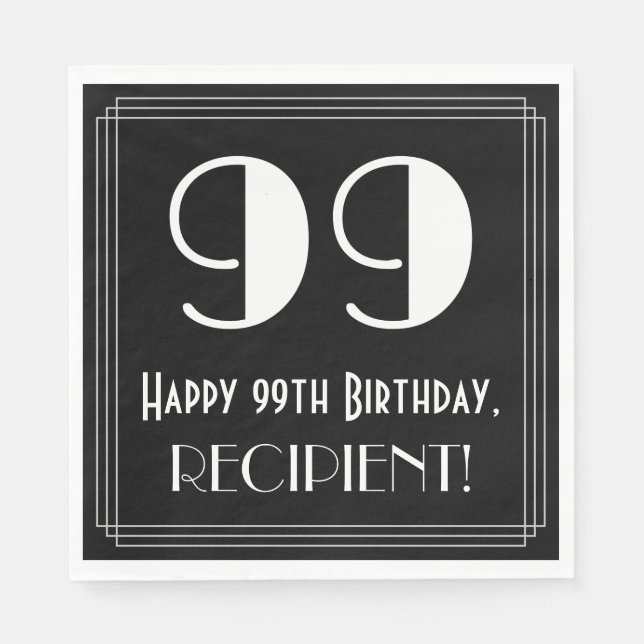 Serviette En Papier 99e anniversaire ~ Art Déco Inspiré Look "99", Nom (Devant)