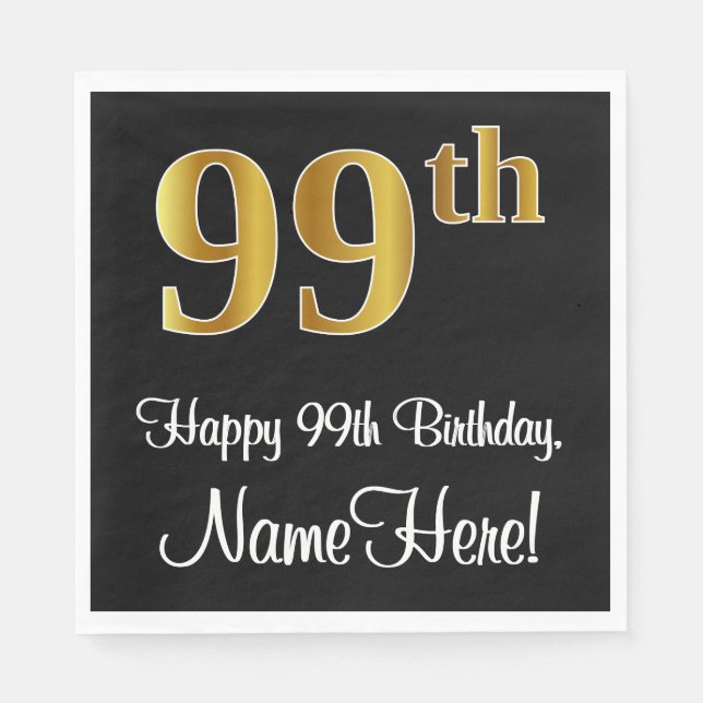 Serviette En Papier 99e anniversaire ~ Elégant Luxueux Faux Gold Look  (Devant)