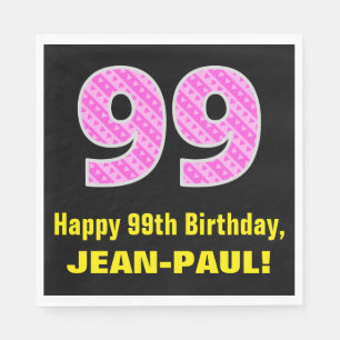 Serviette En Papier 99e anniversaire : Pink Stripes and Hearts "99" +
