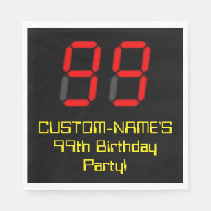 Serviette En Papier 99e anniversaire : Rouge Digital Clock Style "99" 