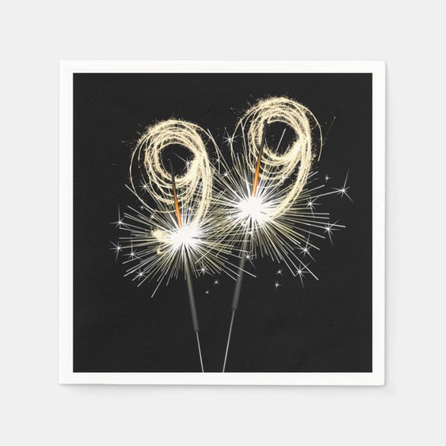 Serviette En Papier 99e anniversaire Sparklers de fête sur noir (Devant)