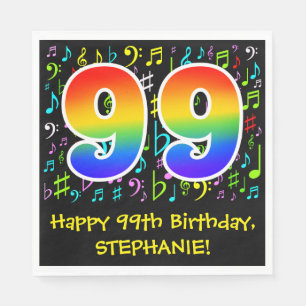 Serviette En Papier 99e anniversaire - Symboles de musique colorée, Ar